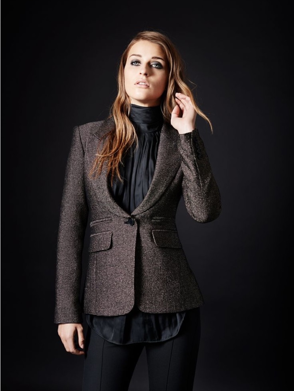 Smythe Wool Peaked Lapel Gold Metallic Blazer Size 4